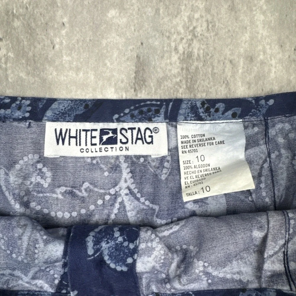 Vintage White‎ Stag Skirt Women's 10 Blue Floral Paisley Western Cottage A-Line